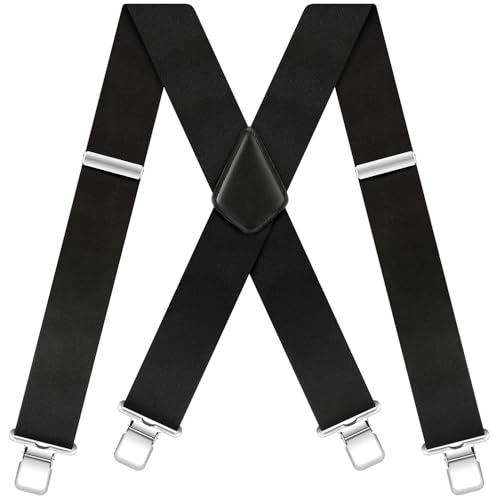 Hosenträger Herren Extra Stark Breit 5cm Elastisch Hosenträger für Herren Verstellbar mit Sehr Starken 4 Metall Clip Einstellbar Suspenders für Arbeitshose Jeans Motorradhose X-form Schwarz von Generisch