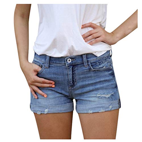 Hot Pants Damen Jeans Low Waist Stretch Kurze Hose Sommer Zerrissen Push Up Leggings Ripped Loch Hotpants Skinny Y2k Boyfriend Jeanshorts Denim Kurze Jeans Sommershorts mit Taschen von Generisch