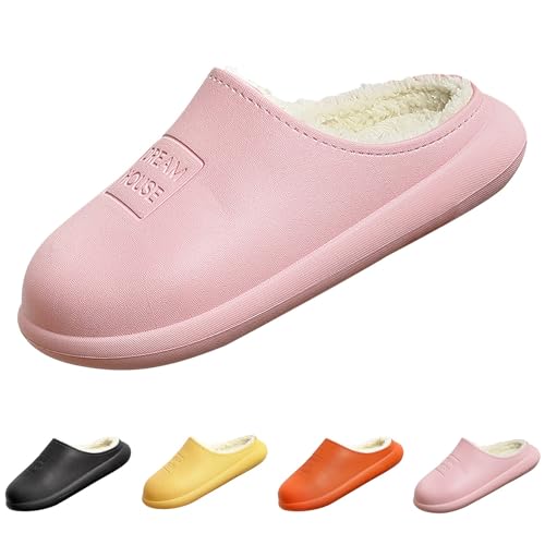 House Slippers Winter Hausschuhe Damen Plüsch Leicht Filzpantoffeln Damen rutschfest Warm Weiche Winterhausschuhe Unisex Pantoletten Flache Hauspatschen Flauschig Geschlossen Filzhausschuhe von Generisch