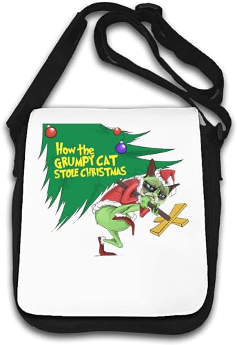 How The Unhappy cat Took Away Christmas Funny Art Shoulder Bag White von Generisch