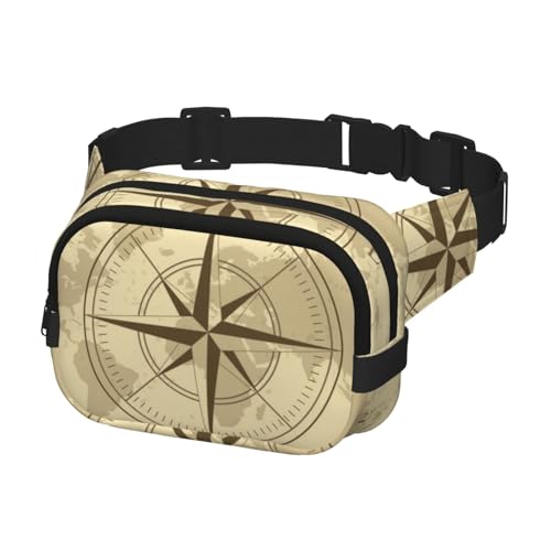 Hüftgürteltasche für Damen und Herren, Bauchtasche, Crossbody-Tasche für Reisen, Laufen, Bauchtasche, nautischer Kartenkompass von Generisch