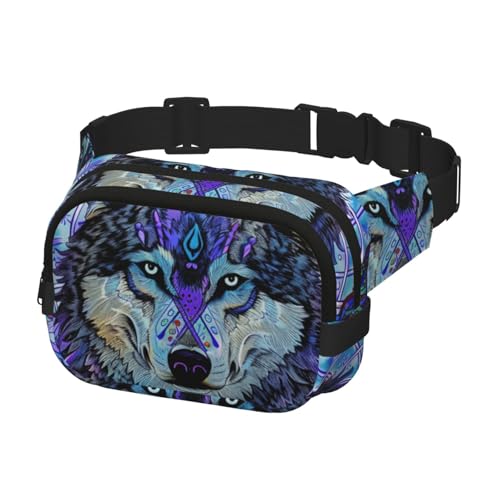 Hüftgürteltasche für Damen und Herren, Bauchtasche, Crossbody-Tasche für Reisen, Laufen, Gürteltasche, Bauchtasche, Wolf mit Traumfänger, mehrfarbig, Einheitsgröße, Geldgürtel von Generisch