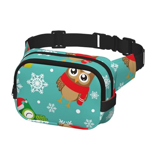 Hüftgürteltasche für Damen und Herren, Bauchtasche, Umhängetasche für Reisen, Laufen, Gürteltasche, Bauchtasche, Weihnachten, niedliche Eulen mit Schneeflocken von Generisch