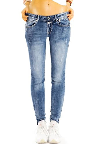 Hüftige Röhrenjeans Destroyed Hüftjeans im Slim Fit Stretchhose SkinnyJeans - Damen - j25k-2 (DE/NL/SE/PL, Alphanumerisch, L, Regular, Regular, blau) von Generisch