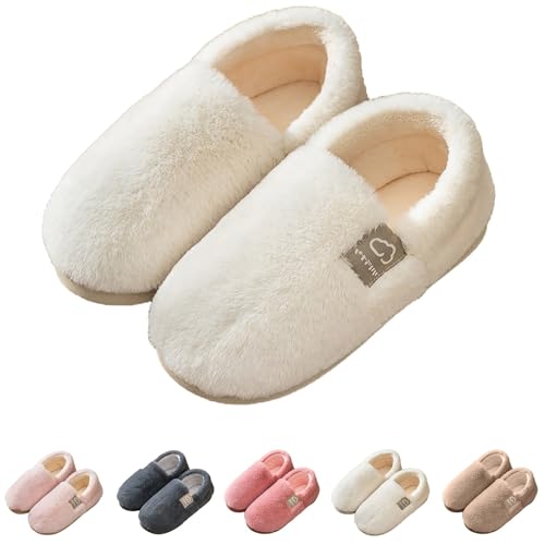 Hüttenschuhe Damen Leicht Plüsch Hausschuhe Damen Winter Flauschig Filzpantoffeln rutschfest Weiche Home Slippers Warm Kuschel Hausschuhe Geschlossen Unisex Breite Füße Pantoffeln von Generisch