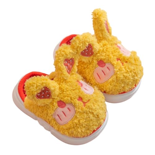 Hüttenschuhe Kinder Mädchen Mädchen Hausschuhe Winter Warme Flauschige Schuhe Für Kinder Gemütliche Bequeme Weiche Kleinkinder Hausschuhe Mit Niedlichem Kaninchen Erdbeere (Yellow, 27.5 Little Child) von Generisch