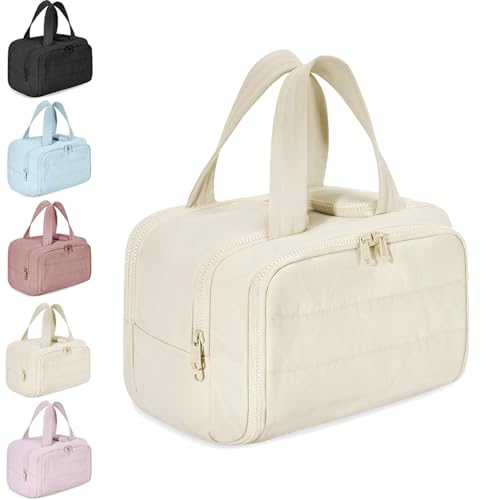 Humidity Travel Cosmetic Bag,Large Capacity Wide-Open Travel Toiletry Bag,0.6lb Lightweight,Travel Bag for Essentials Toiletries for Women (Beige) von Generisch