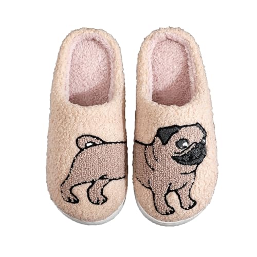 Hunde-Hausschuhe für Menschen, Mops-Hausschuhe, flauschige Slipper, niedlicher Dackel-Hausschuh, flauschiger Memory-Schaum, Cartoon-Tier-Hausschuhe, lustig, Winter, warme Schuhe, Plüsch-Hausschuhe, a von Generisch