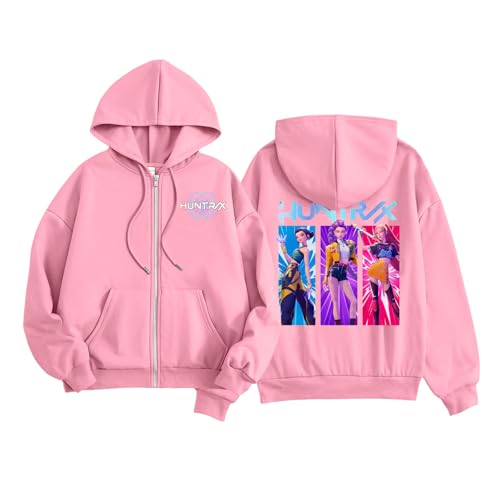 Huntrix Merch Hoodie Mädchen Jungen Kinder Zip Jacke Streetwear Huntrx/X Logo Hoodie Jacke Kapuzenpullover Langarm Reißverschluss Sweatshirt für Teenager von Generisch