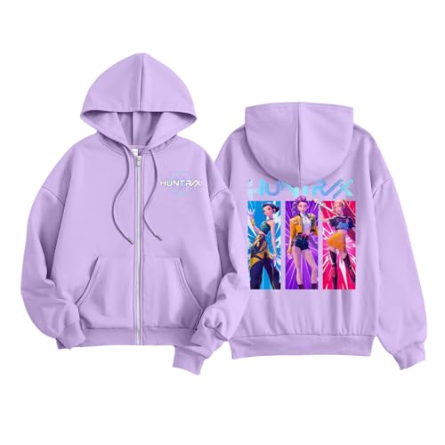 Huntrix Merch Hoodie Mädchen Jungen Kinder Zip Jacke Streetwear Huntrx/X Logo Hoodie Jacke Kapuzenpullover Langarm Reißverschluss Sweatshirt für Teenager von Generisch