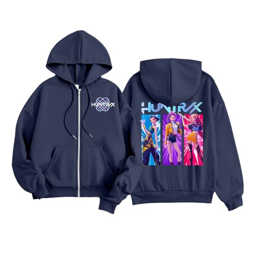 Huntrix Merch Hoodie Mädchen Jungen Kinder Zip Jacke Streetwear Huntrx/X Logo Hoodie Jacke Kapuzenpullover Langarm Reißverschluss Sweatshirt für Teenager von Generisch