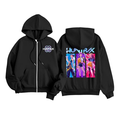 Huntrix Merch Hoodie Mädchen Jungen Kinder Zip Jacke Streetwear Huntrx/X Logo Hoodie Jacke Kapuzenpullover Langarm Reißverschluss Sweatshirt für Teenager von Generisch
