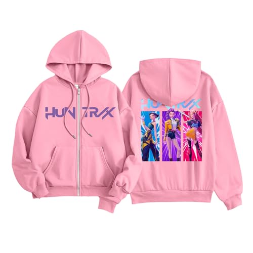 Huntrix Merch Hoodie Mädchen Jungen Kinder Zip Jacke Streetwear Huntrx/X Logo Hoodie Jacke Kapuzenpullover Langarm Reißverschluss Sweatshirt für Teenager von Generisch