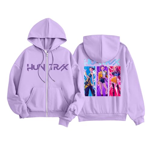 Huntrix Merch Hoodie Mädchen Jungen Kinder Zip Jacke Streetwear Huntrx/X Logo Hoodie Jacke Kapuzenpullover Langarm Reißverschluss Sweatshirt für Teenager von Generisch