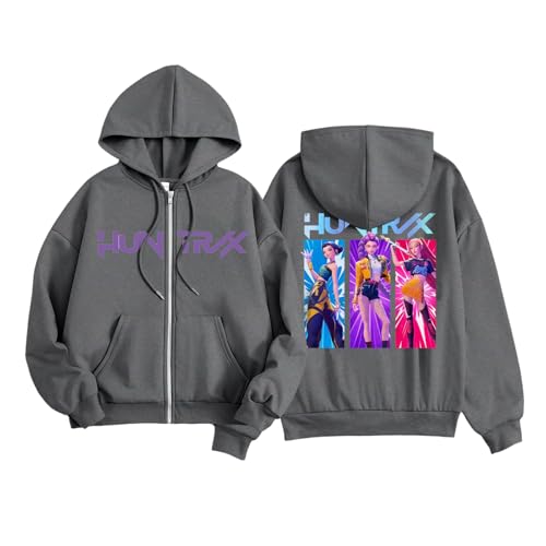 Huntrix Merch Hoodie Mädchen Jungen Kinder Zip Jacke Streetwear Huntrx/X Logo Hoodie Jacke Kapuzenpullover Langarm Reißverschluss Sweatshirt für Teenager von Generisch