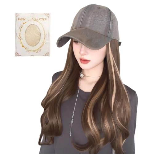 Hut-Perücke: Beanie mit angenähtem Haar, Wintermützen-Perücke, gemütliche Strickmütze mit lockigem Haarteil, warme, stilvolle Kopfbedeckung für Damen, einfaches tägliches Tragen, Spaziergänge im von Generisch