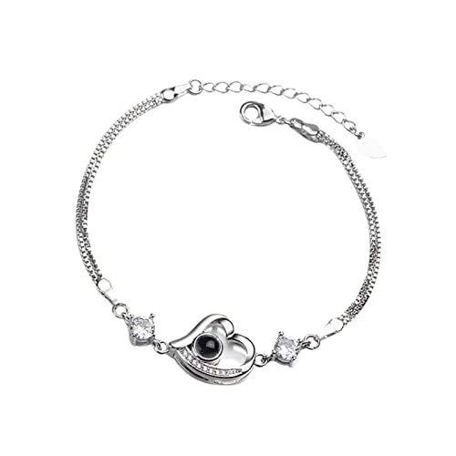 I You Fußkettchen mit Herz-Projektion für Damen, Gedächtnisschmuck in oder Armbandsprachen, verschiedene 100 Armbänder, klassische Uhr, Einheitsgröße, Weißes Kupfer, Kein Edelstein von Generisch