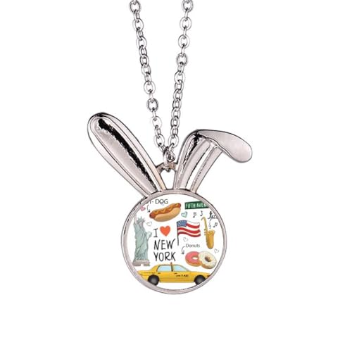 I love New York Hot Dog Donuts ametexi Hasen-Halskette mit Anhänger, Hase, Tierschmuck, Geschenk von Generisch