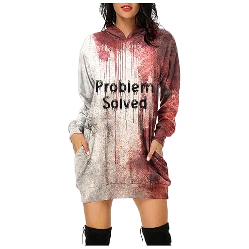 I´m Fine Halloween Kostüm Damen Kleid Übergröße blutigen Aufdruck Langarm Gruselige Kostüm Winter Grosse Grössen Hoodie Crewneck Winterpullover Sweat Blusen Hoodie Crewneck Winterpullover Blusen von Generisch