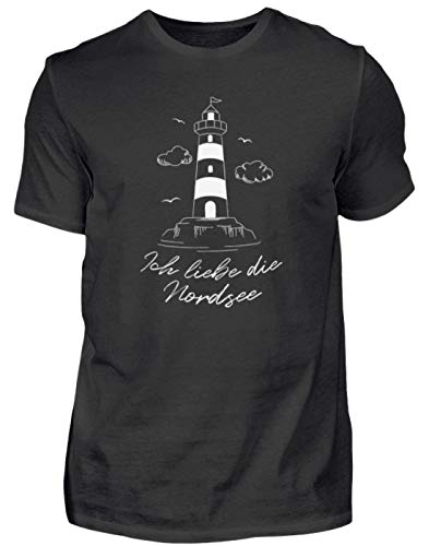 Ich Liebe die Nordsee Leuchtturm Wattenmeer Küste T-Shirt Urlaubserinnerung - Herren Shirt -S-Schwarz von Generisch