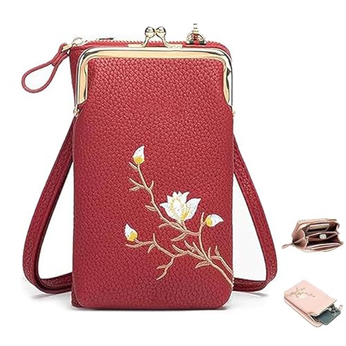 Indefinitet Cross-Body, Women Sling Cross-Body Wallet with Mobile Cell Phone Holder (Wine Red) von Generisch