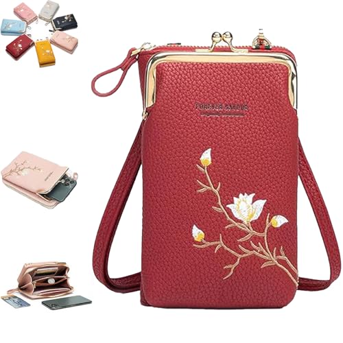 Indefinitet Women Sling Cross-Body Wallet with Mobile Cell Phone Holder, Forever Savour Cross-body Mobile Phone Bag (wine red) von Generisch