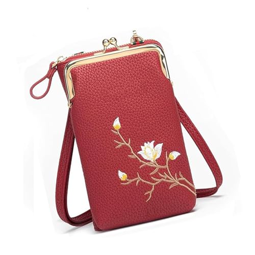 Indefinitet Women Sling Cross-Body Wallet with Mobile Cell Phone Holder, Indefinitet Mobile Phone Bag for Women Travel (Wine Red) von Generisch