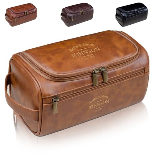 Individuelle Leder-Kulturbeutel für Herren mit Monogramm, personalisierbar, Reise-Organizer für Rasur, Geburtstag, Jahrestag, Vatertag oder Hochzeitsgeschenk von Generisch