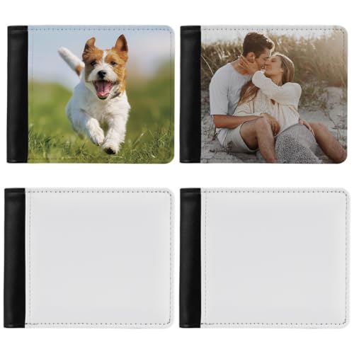 Individuelle Sublimationsdruck-Brieftaschen für Herren, Ledergeldbörsen mit Kartenfächern, personalisierte Wärmeübertragungsdruck-Brieftasche, für Ihn, 4 Stück, schwarz / weiß, Einheitsgröße von Generisch