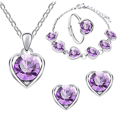 Individueller Damenschmuck, blau-blaues und herzförmiges Anhänger-Halsketten-Perlen-Schmuck-Set für Mädchen (lila, Einheitsgröße), Metalllegierung, Kein Edelstein von Generisch