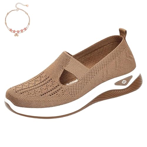 Inspireuplift Shoes for Women, Summer Breathable Non-Slip Soft Sole Elderly Shoes, Women Casual Orthopedic Walking Flats (Coffee,38) von Generisch