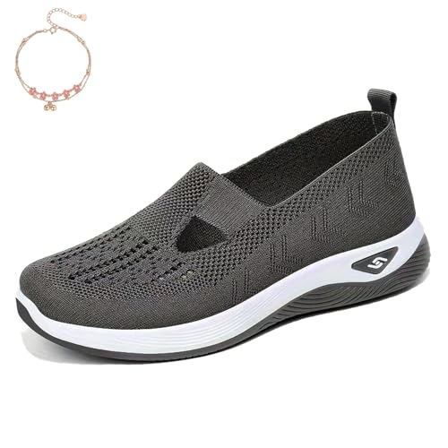 Inspireuplift Shoes for Women, Summer Breathable Non-Slip Soft Sole Elderly Shoes, Women Casual Orthopedic Walking Flats (Dark Gray,40) von Generisch