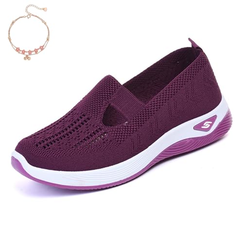 Inspireuplift Shoes for Women, Summer Breathable Non-Slip Soft Sole Elderly Shoes, Women Casual Orthopedic Walking Flats (Dark Purple,40) von Generisch
