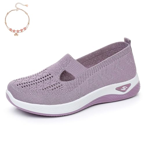 Inspireuplift Shoes for Women, Summer Breathable Non-Slip Soft Sole Elderly Shoes, Women Casual Orthopedic Walking Flats (Light Purple,39) von Generisch
