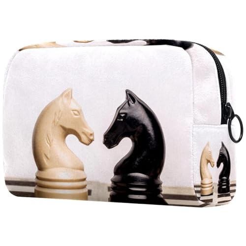 Internation Schachspiel-Kosmetiktasche für Damen, Reise-Kulturbeutel, groß, Make-up, praktische Tasche, Organizer-Tasche mit Reißverschluss, multi, 18.5x7.5x13cm/7.3x3x5.1in, Kulturbeutel von Generisch