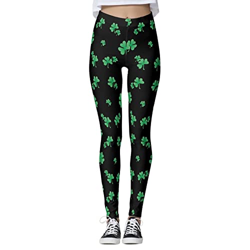 Irish Clover Kleeblatt-Leggings für Damen, St. Patrick's Day, Po-Lifting, gemusterte Strumpfhose, viel Glück, irisches Kleeblatt, weich und schmal, Damen-Leggings, Blattdruck, athletisch, gestreift, von Generisch