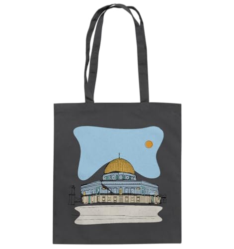 Islamischer Masjid Al-Aqsa Moschee Jute Beutel Jerusalem mit Islamischem Design Muslimisch Religiöse Alltagstasche Geschenkidee Geschenk für Muslim Lifestyle Tote Bag Islam (Fine Line, Grau) von Generisch