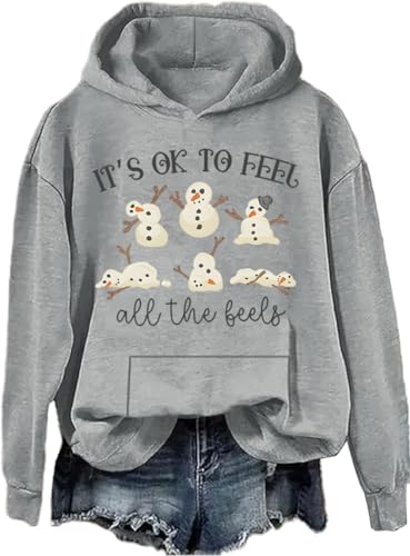 It's Ok To Feel All The Feels Hoodie Schneemann Swetshirts Mental Health Hoodie Cute Santa Print Swetshirt, grau, M von Generisch