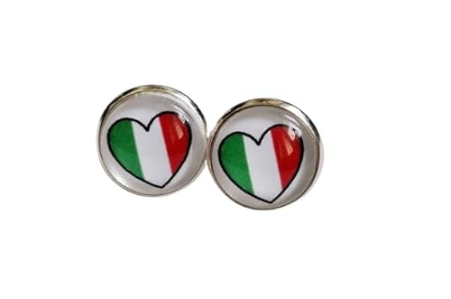 Italien Flagge Liebe weiß rot grün Cabochon Ohrstecker versilbert 12 mm von Generisch