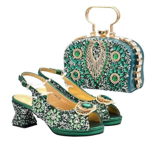 Italienische Damenschuhe mit Keilabsatz und Tasche, Set mit Strass verzierte Absätze mit passender Handtasche für nigerianische Partys, En8, 40.5 EU von Generisch
