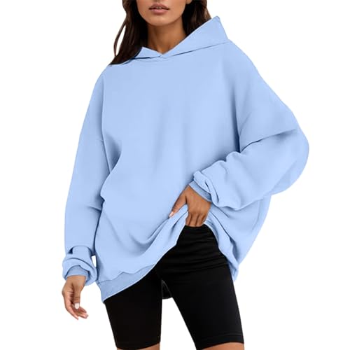 Italienische Mode Damen, Hoodie Damen Oversize Pullover Sweatshirt - Y2K Kapuzenpullover Rundhals Pulli Langarm Sweatjacke Basic Sport Oberteile Mit Tasche Tops Streetwear,S-XXL von Generisch