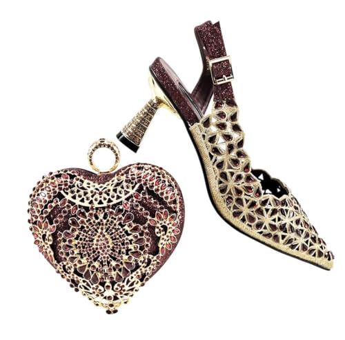 Italienische Mode Damen Schuhe und Tasche Set 2025 Nigerianischer Stil Heels mit passender Handtasche, weinrot, 42 EU Italienische Mode Damen Schuhe und Tasche Set 2025 Nigerianischer Stil Heels mit passender Handtasche, weinrot, 42 EU von Generisch
