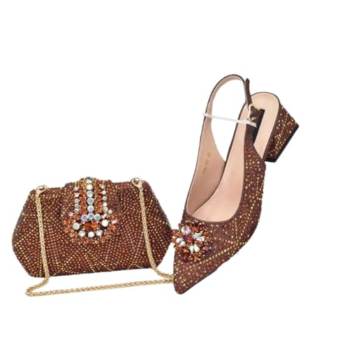 Italienisches Schuh- und Taschen-Set für Damen, für Partys, in Partyschuhen und passenden Taschen, Coffee for Set, 42.5 EU von Generisch