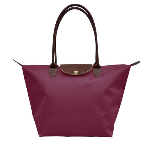 JE Umhängetasche für Damen, Nylon, Tragegriff oben, faltbar, Wochenend-Handtasche, weinrot, 0 von Generisch