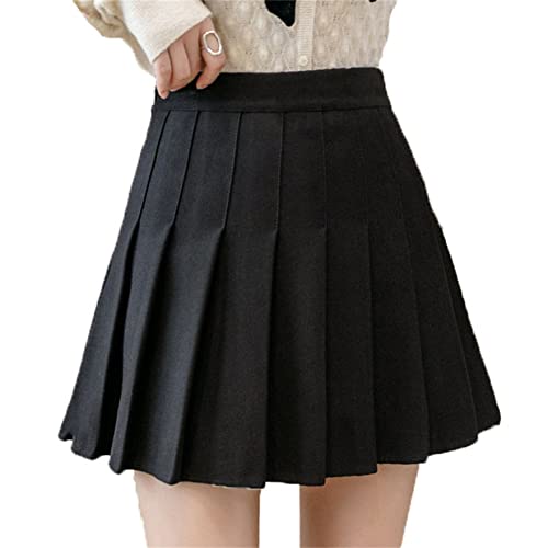 JIER Damen A-Linie Mini Faltenrock Hohe Taille Kurz Skirt Schulmädchen-Stil Schulrock Tweed Herbst Winter Röcke Kurze Röcke Oversize Tennis Minirock Skirt Röckenshorts (Schwarz 1,M,M) von Generisch