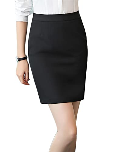 JIER Damen Hohe Taille Skirt Bleistift Rock Kurz Minirock Herbst Winter Bleistift Büro Rock Slim Fit Freizeitrock Bleistiftrock Rock Hüftrock Kurze Röcke Plus Size (Schwarz 2,L,L) von Generisch