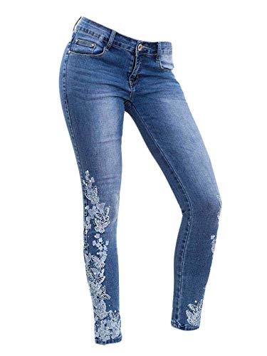 JIER Damen Hohe Taillen Stickerei Jeans Hosen Plus Size Denim mit Taschen Casual Hosen Skinny Slim Fit Hose Streetwear Jeanshose Trousers Pants Jeanshosen (Hellblau,3XL,3XL) von Generisch