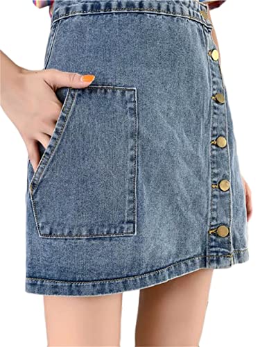 JIER Damen Jeansrock Kurzrock mit Knöpfe A-Linien Rock Sexy Schulrock Hohe Taille Bleistiftrock Lässige Slim Fit Sommerrock Partyrock Minirock Skirt Große Größe (Blau 2,XXL,XXL) von Generisch