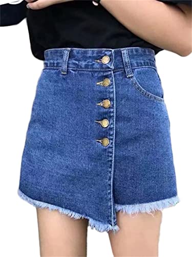 JIER Damen Shorts mit Rock Hosenrock Kurze Hose Jeansrock Kurzrock Knöpfenfleiste Denim Röcke A Linie Lässig Jeansröcke Herbst Sommer Elegant Jeansskirt Große Größe (Blau 2,XXL,XXL) von Generisch