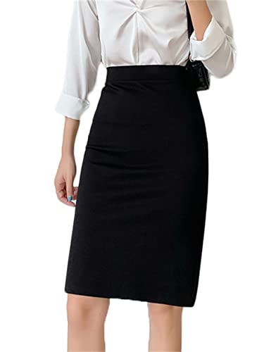 JIER Damen Skinny Bleistiftröcke Hohe Taille Röcke Knielang Business Rock Pencil Rock Sommerrock Minirock Solid Color Dünne Formale Bleistiftrock Kurze Röcke Oversize (Schwarz 2-2,6XL,6XL) von Generisch